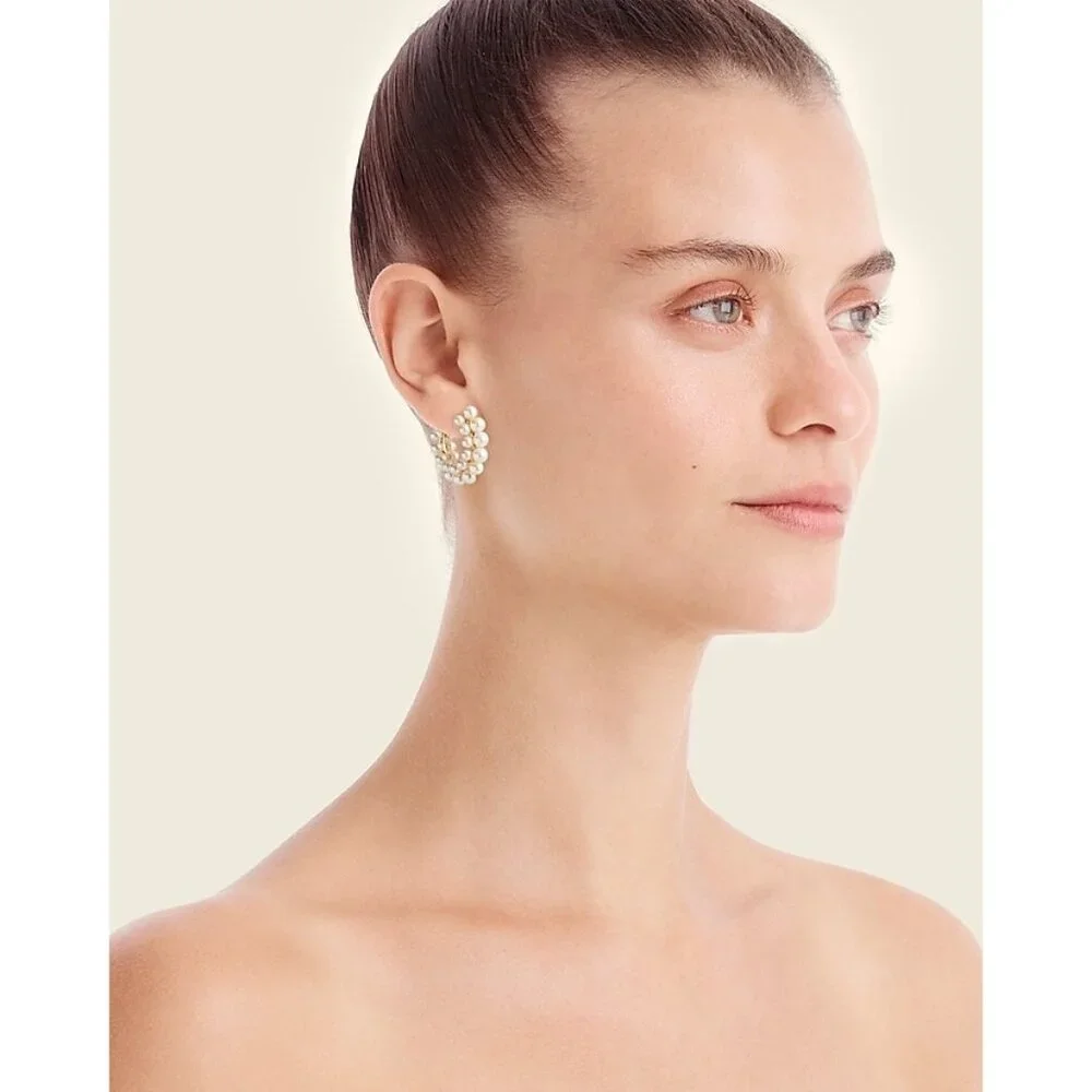 J Crew Layered mini-pearl hoop earrings BK385 - Picture 2 of 4